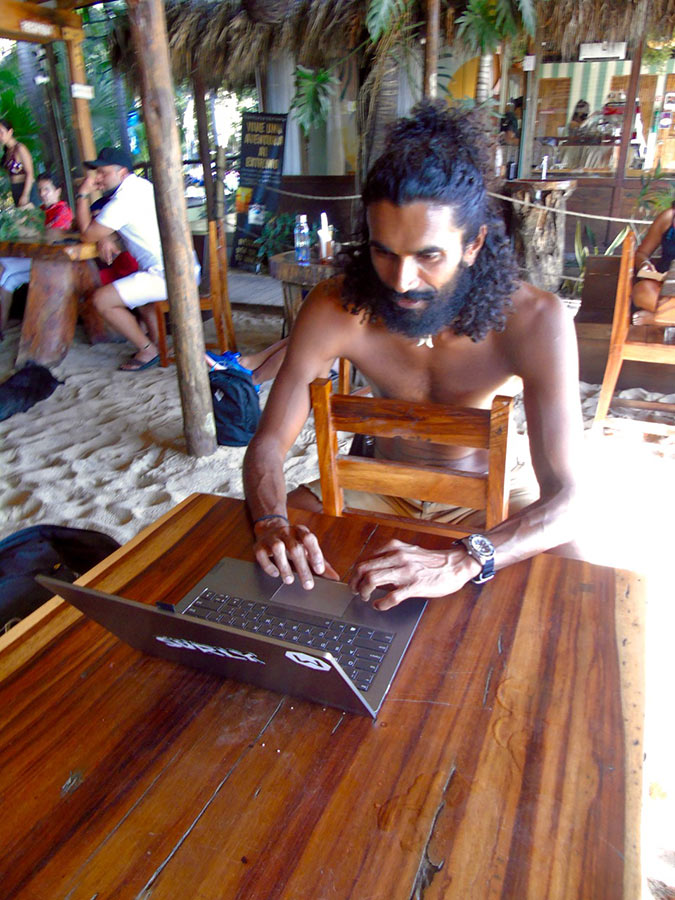 Krishna works for a Canadian Internet company. He has been in Puerto for two weeks, but he is leaving for Playa del Carmen where the Internet is more reliable.</br> Photo by Barbara Joan Schaffer