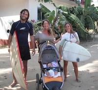 Israeli surfers, Brazilian mother & child